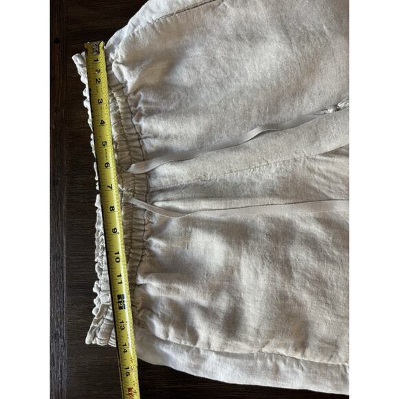 J Crew Linen Pants Women’s Small Oatmeal Wide Leg Crop Elastic Waist Tasseled - Picture 7 of 8